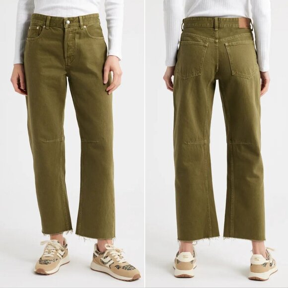 Madewell Darted Barrel Leg JEANS Size 25 Kale Green Denim Raw Hem NEW $148 - Picture 1 of 13
